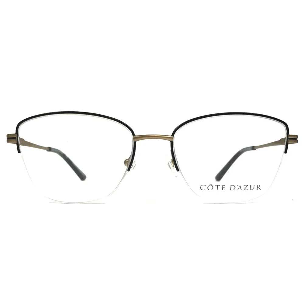 Cote D'Azur Eyeglasses Frames CDA-372 C3 Black Gold Cat Eye Half Rim 52-17-135